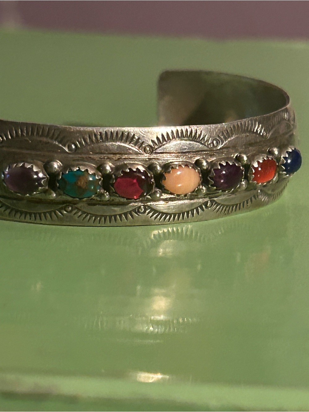 Multistone Sterling Silver Cuff Bracelet - Colorful Gem Accents Yazzie - Picture 14 of 16